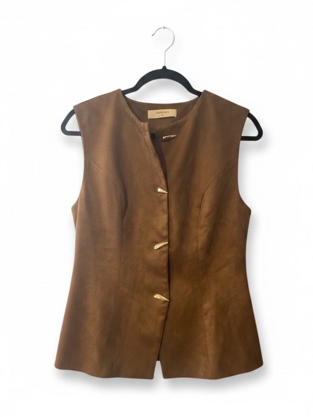 Commence Metal Button Suede Effect vest in Brown $40 Firm